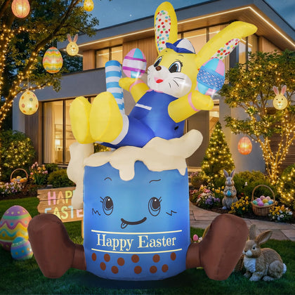 KISSUNY 7.3ft Easter bunny inflatable for standout yard display