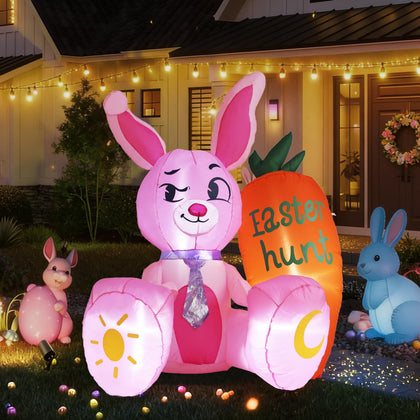 KISSUNY Easter inflatable bunny, pink 5.15ft display for yard decoration.