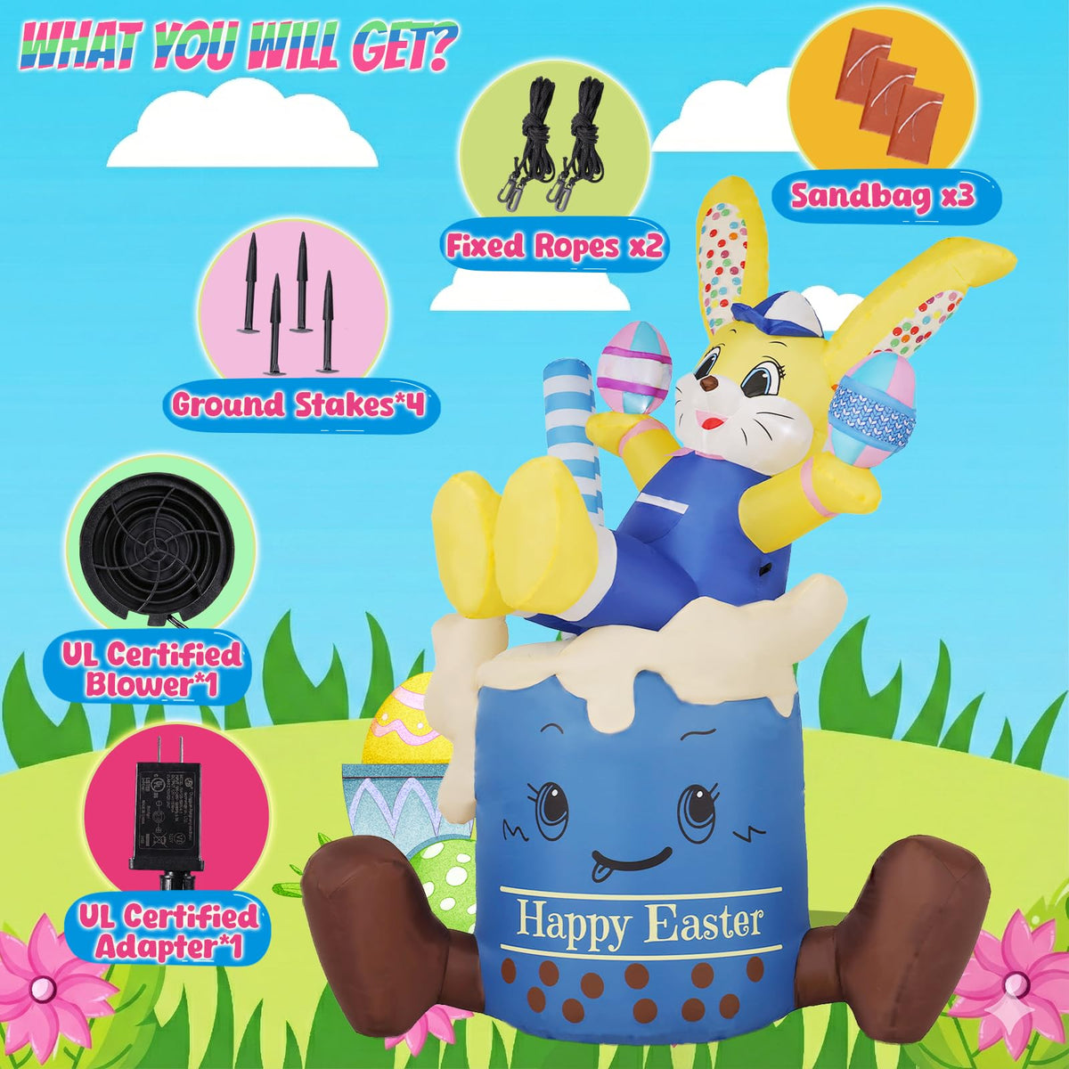 KISSUNY easy setup inflatable bunny for quick yard decor