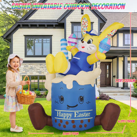 KISSUNY yellow bunny in blue cup with LED lights for day and night ambiance