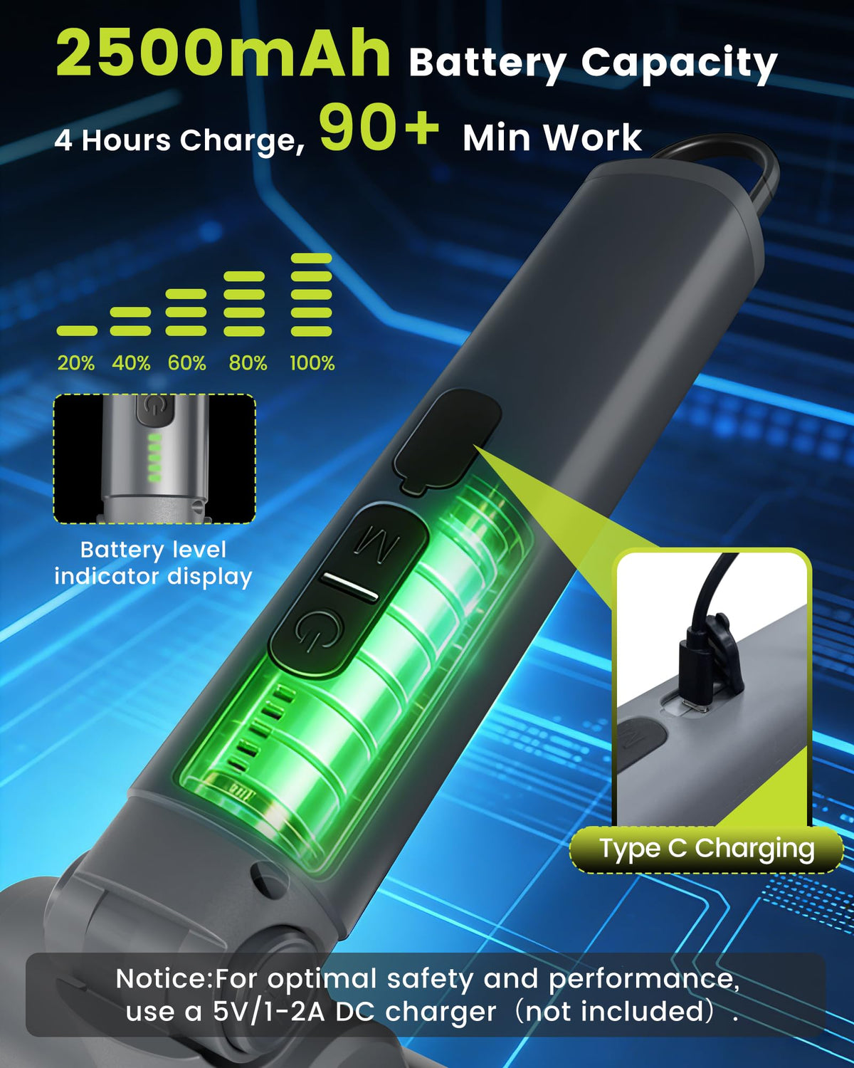 KISUFU USB-C rapid charging keeps the tool ready between sessions