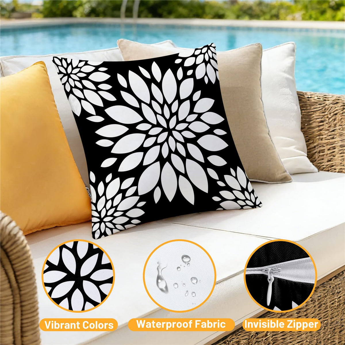 KISVODS outdoor pillow covers in black ideal for gifting at parties or on porches.