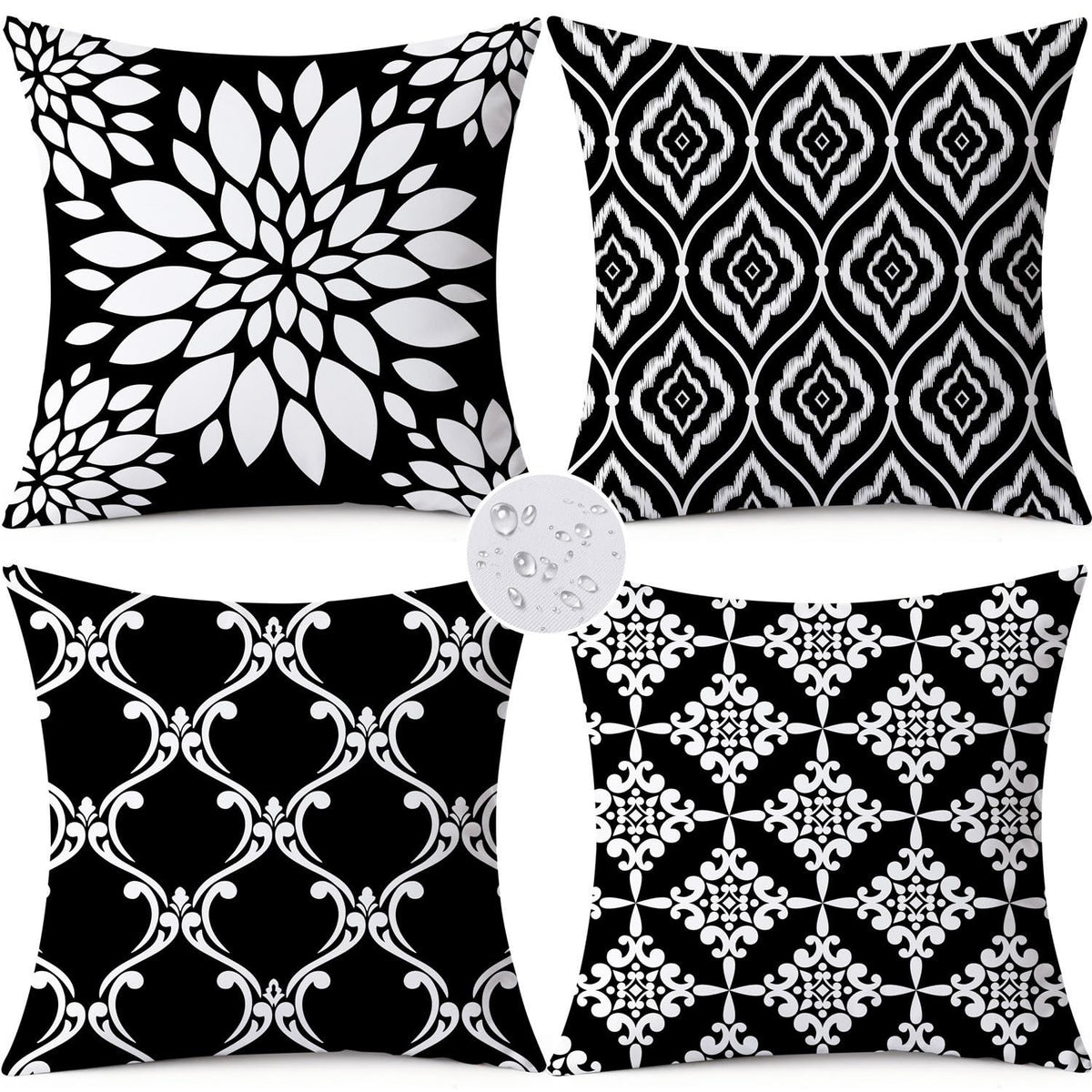KISVODS outdoor pillow covers 18x18 set of 4 with boho pattern, weather-ready protection for patio decor.