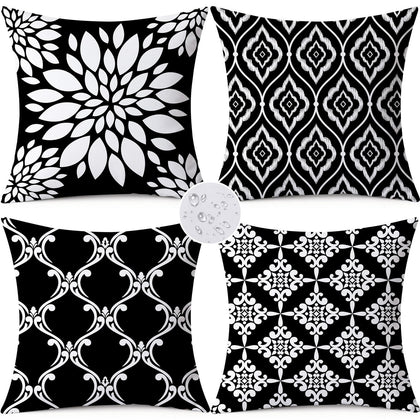KISVODS outdoor pillow covers 18x18 set of 4 with boho pattern, weather-ready protection for patio decor.