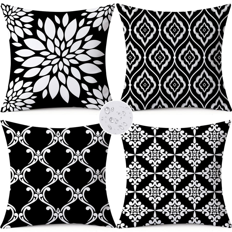 KISVODS outdoor pillow covers 18x18 set of 4 with boho pattern, weather-ready protection for patio decor.