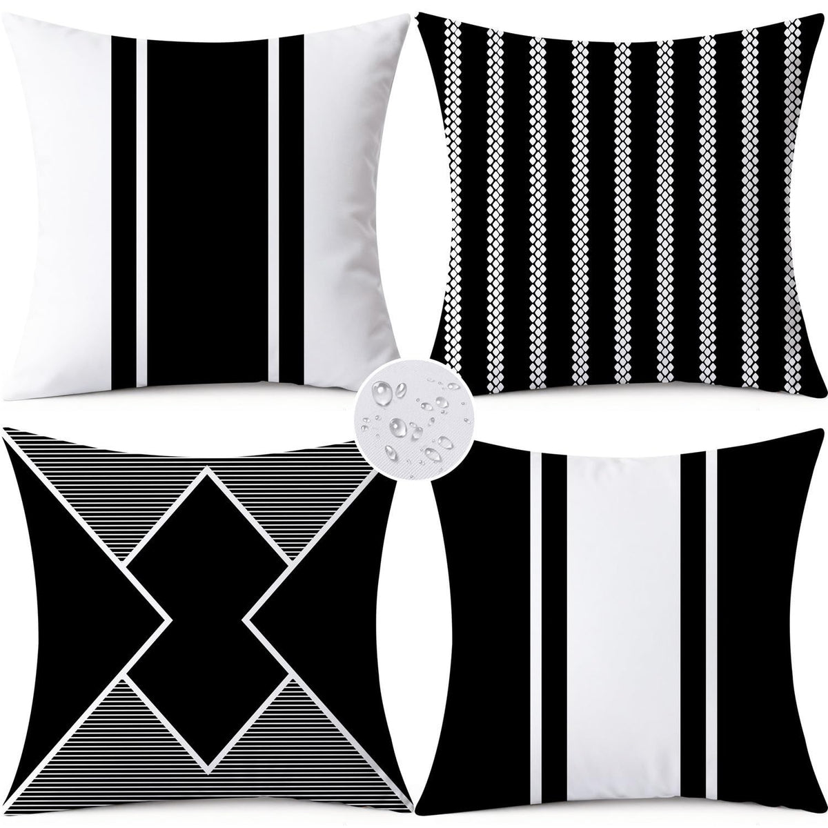 KISVODS outdoor pillow cover front view with black geometry protects cushions from moisture