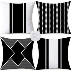 KISVODS outdoor pillow cover front view with black geometry protects cushions from moisture