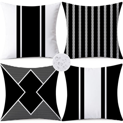 KISVODS outdoor pillow cover front view with black geometry protects cushions from moisture