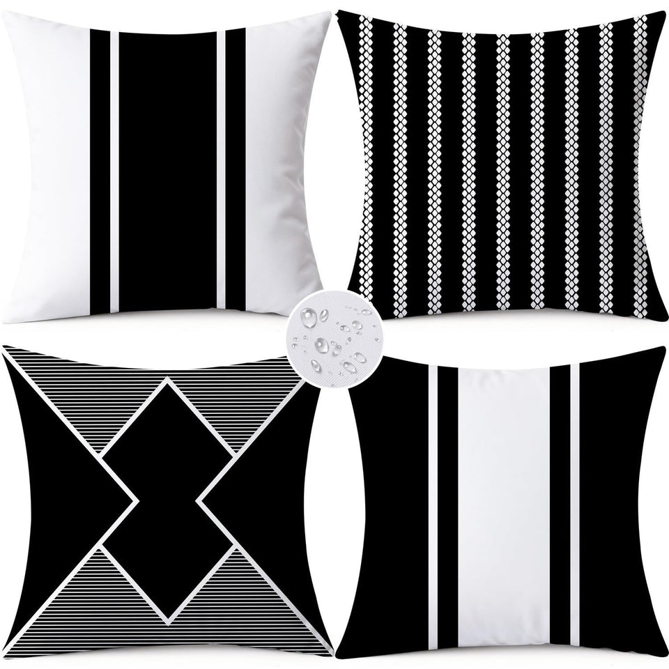 KISVODS outdoor pillow cover front view with black geometry protects cushions from moisture