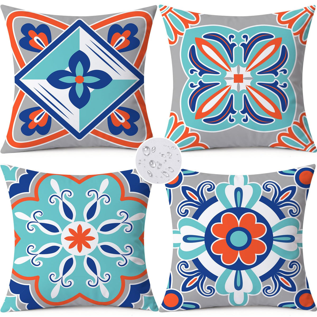 KISVODS outdoor pillow cover with boho floral front view and weatherproof fabric.