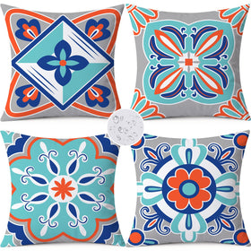 KISVODS outdoor pillow cover with boho floral front view and weatherproof fabric.