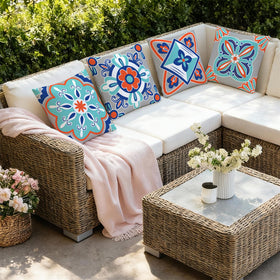 KISVODS set of four outdoor pillow covers ready for quick refresh on seating.