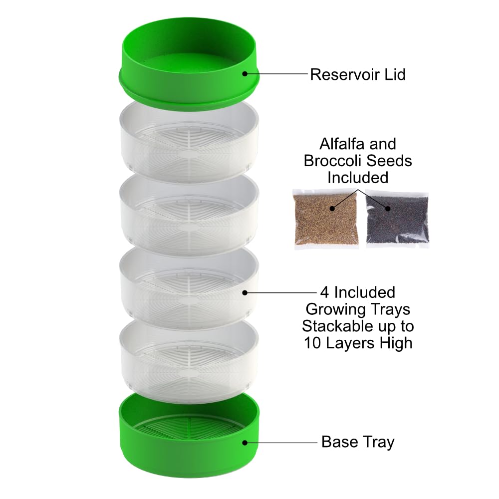 KITCHEN CROP stackable trays in use, expanding sprouts without soil.
