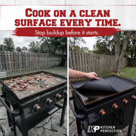 Kitchen Perfection 36-inch silicone griddle cover ready for immediate use after grilling.