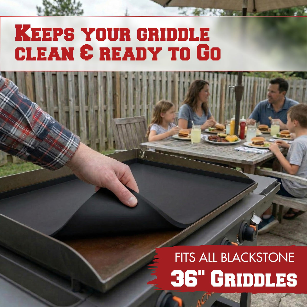Kitchen Perfection 36-inch silicone griddle cover sealing moisture to protect seasoning.