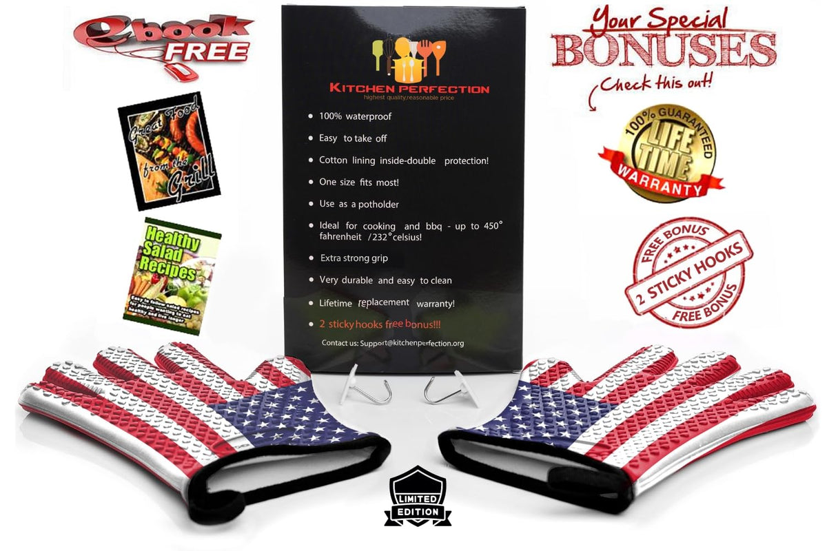 Kitchen Perfection heat-resistant BBQ gloves highlight waterproof silicone double layer