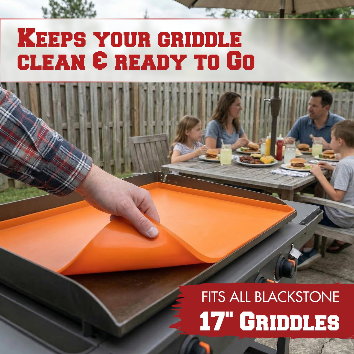 Kitchen Perfection hood-compatible silicone cover seals moisture on 17-Inch Blackstone.
