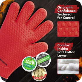 Insulated cotton interior provides comfort and durability during long cooks.