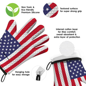 Kitchen Perfection non-slip grill gloves demonstrate secure handling on barbecues