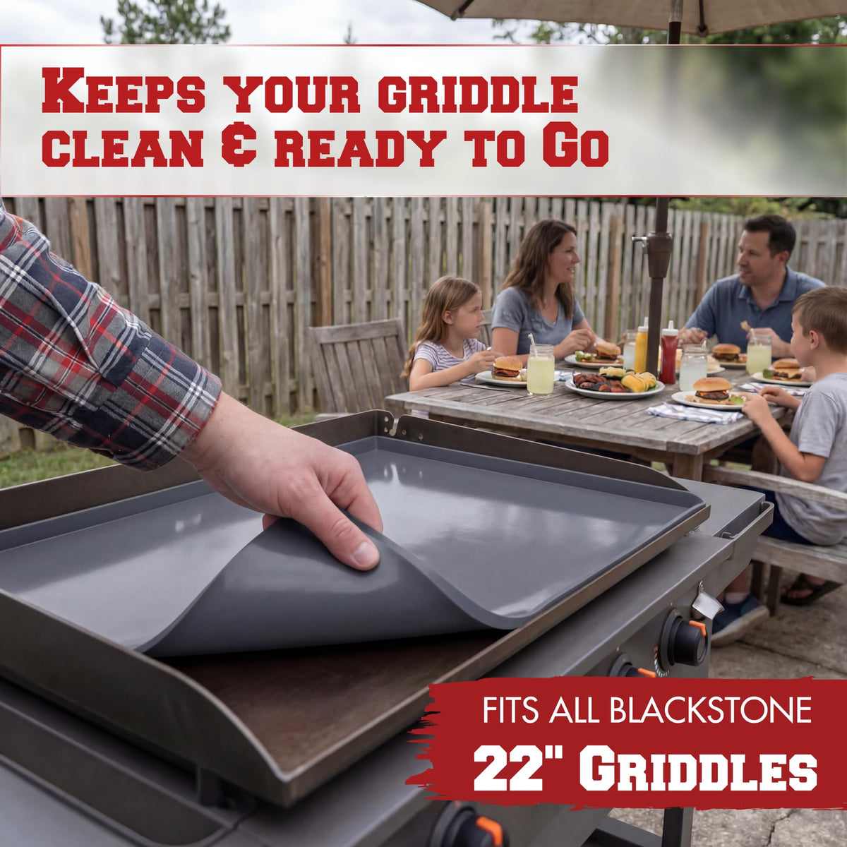 Close-up of Kitchen Perfection silicone material showing durable texture for griddle protection.