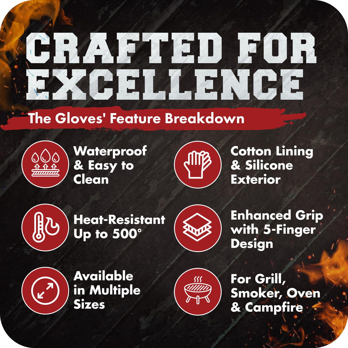 Gloves designed for Traeger and Big Green Egg compatibility for versatile grilling.