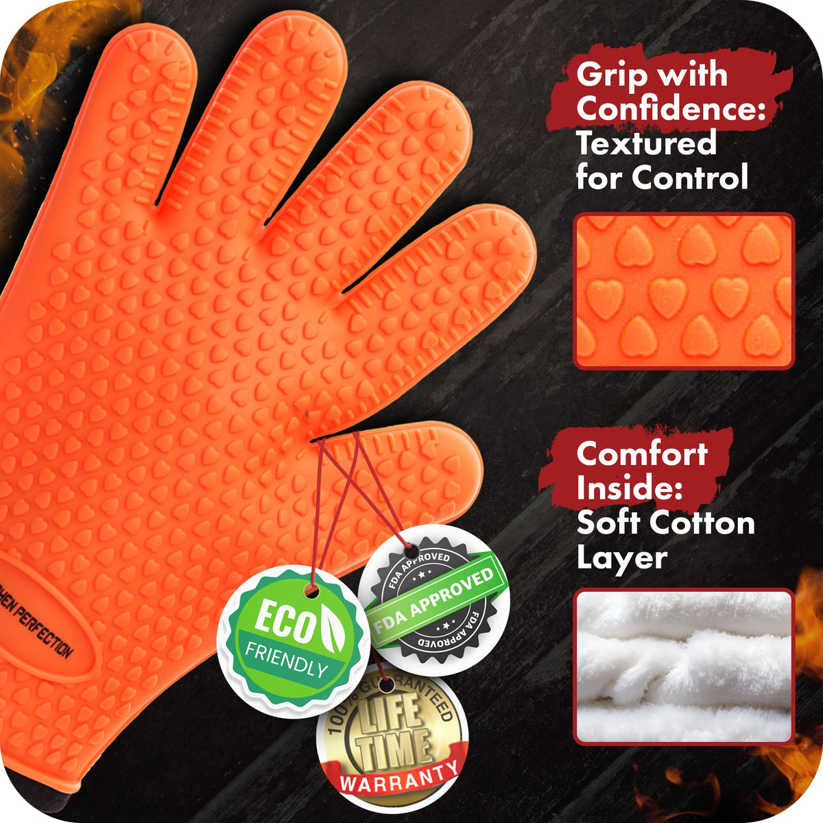 Kitchen Perfection XL 12-inch gloves with cotton interior for comfort and durability