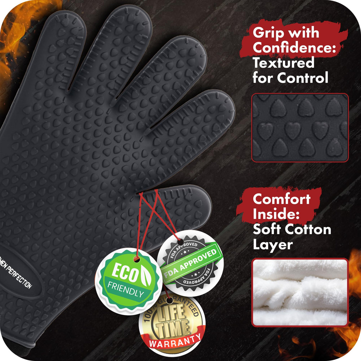 Kitchen Perfection XL non-slip grip for secure handling while grilling