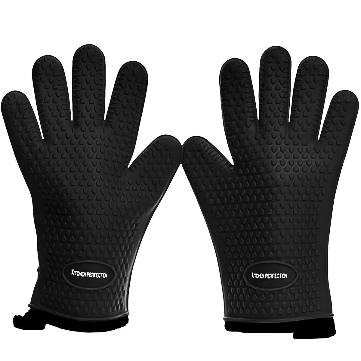 Kitchen Perfection XL silicone smoker gloves shown with heat resistance suitable for grilling and oven handling