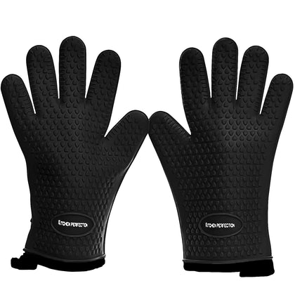 Kitchen Perfection XL silicone smoker gloves shown with heat resistance suitable for grilling and oven handling
