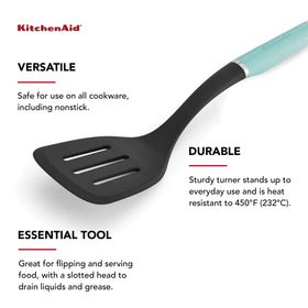 KitchenAid slotted turner Aqua Sky dishwasher-safe design for quick cleanup