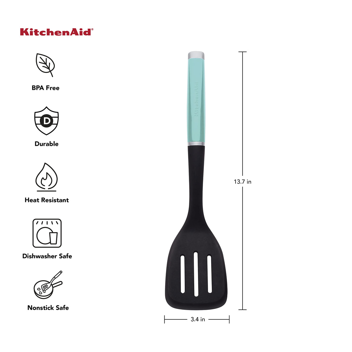 KitchenAid Classic turner Aqua Sky ergonomic handle for comfortable grip during cooking