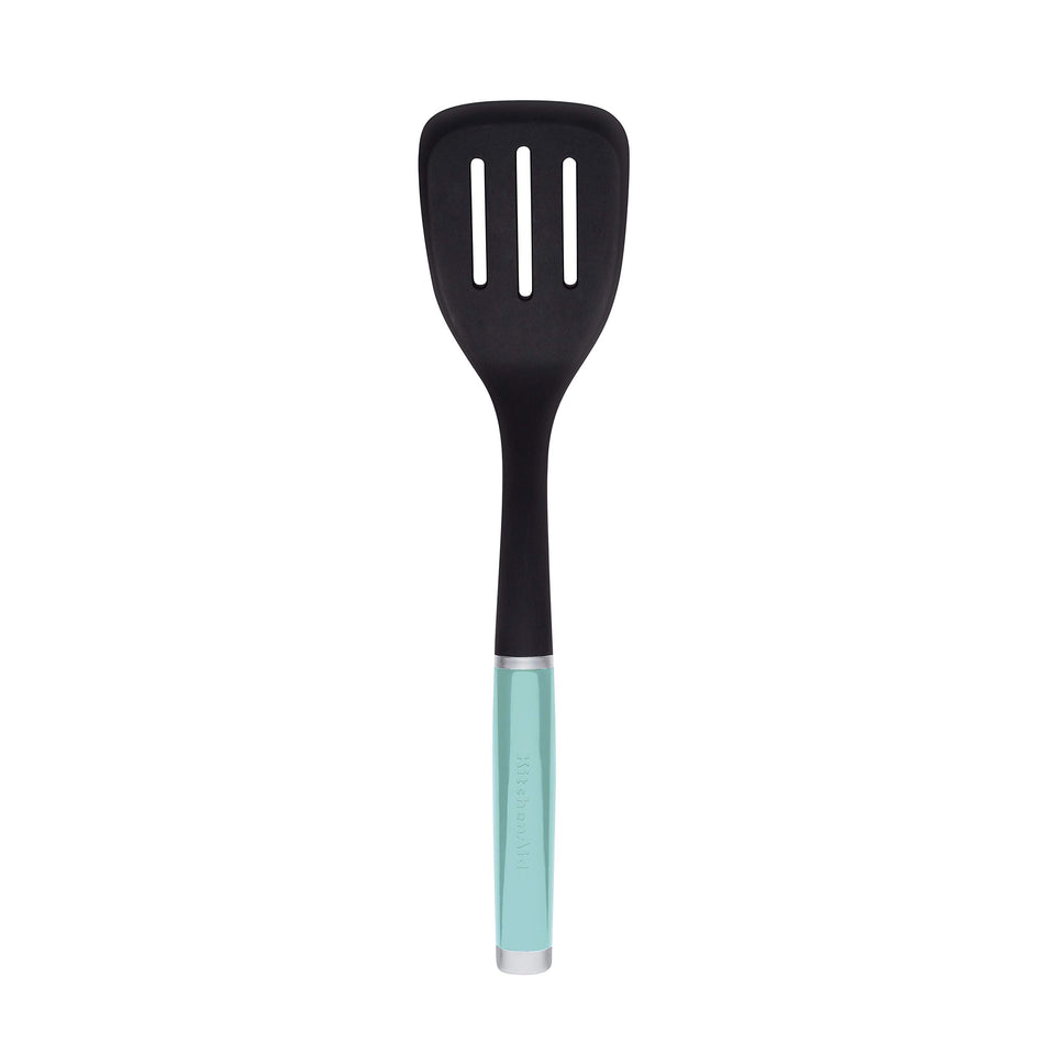 KitchenAid Classic nylon slotted turner Aqua Sky head ideal for flipping and draining sauces