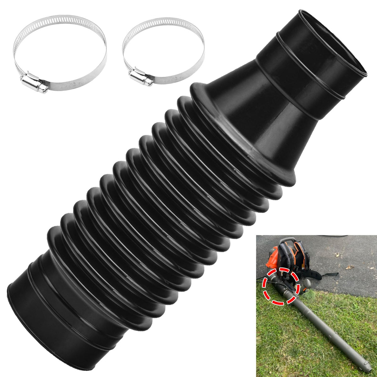 KitchenKipper leaf blower bellow flex tube closeup highlights durable construction for airtight seals