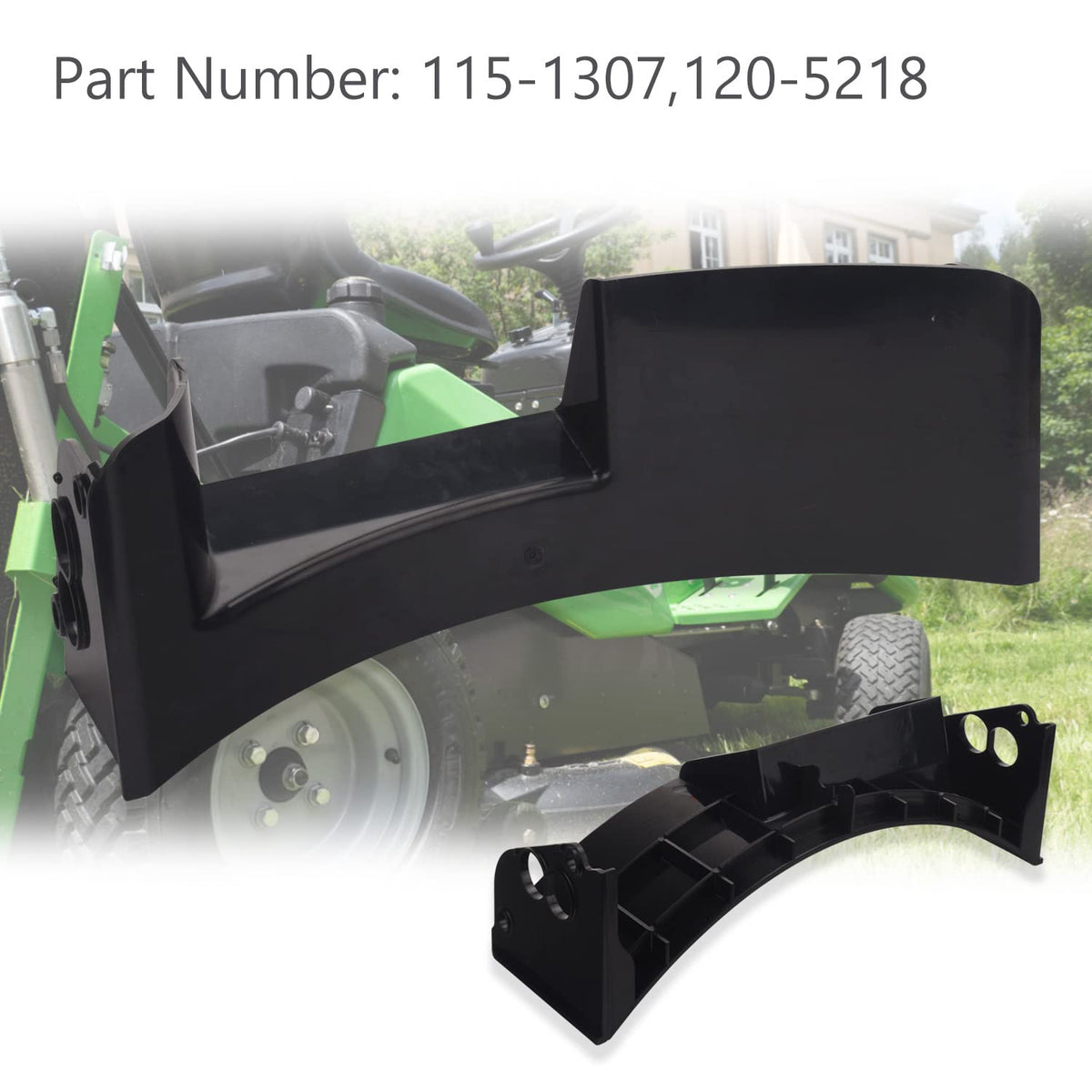 KitchenKipper rear-deck baffle attachment on a mower deck.