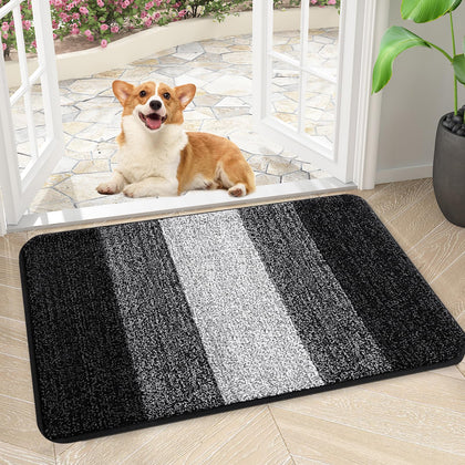 Kitinjoy door mat front entry with absorbent fibers traps moisture and dirt.