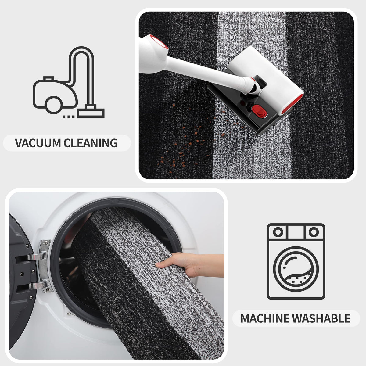 Kitinjoy easy-clean mat is machine washable for quick upkeep.