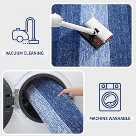 Kitinjoy navy blue entry mat is machine washable for easy care.