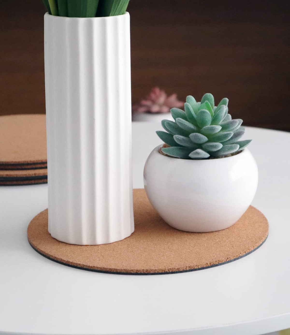 KITLAB cork plant coaster used as drying mat or trivet.