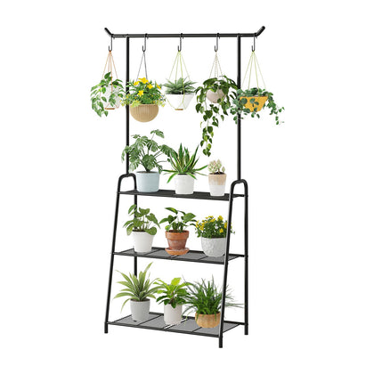 Kitsanery 3 tier plant stand with top hanging area for space saving display