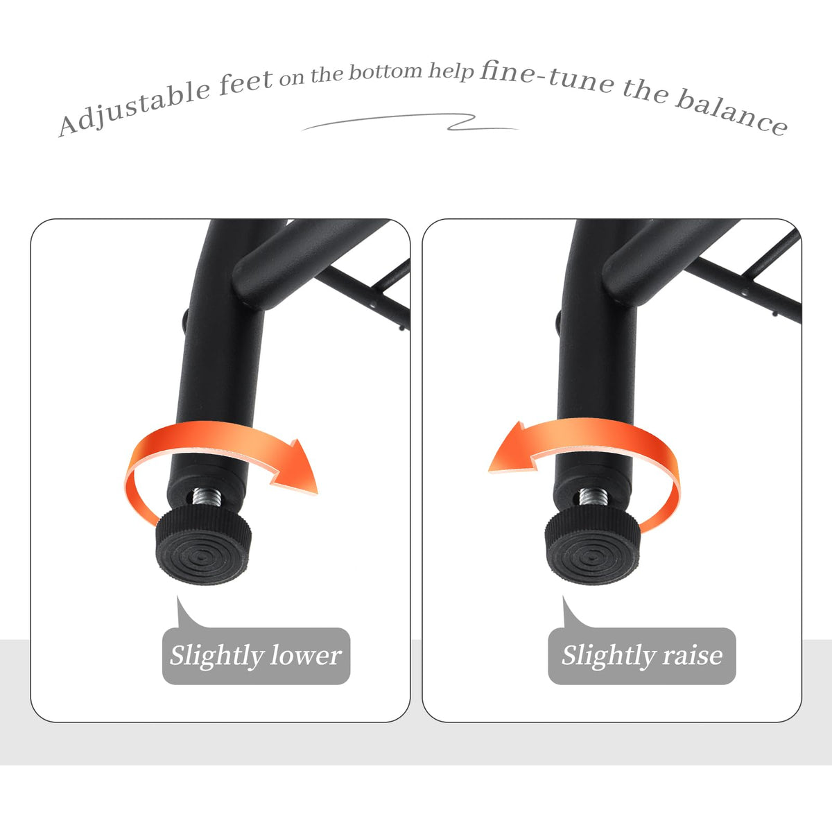 Kitsanery adjustable feet help balance the stand on uneven floors