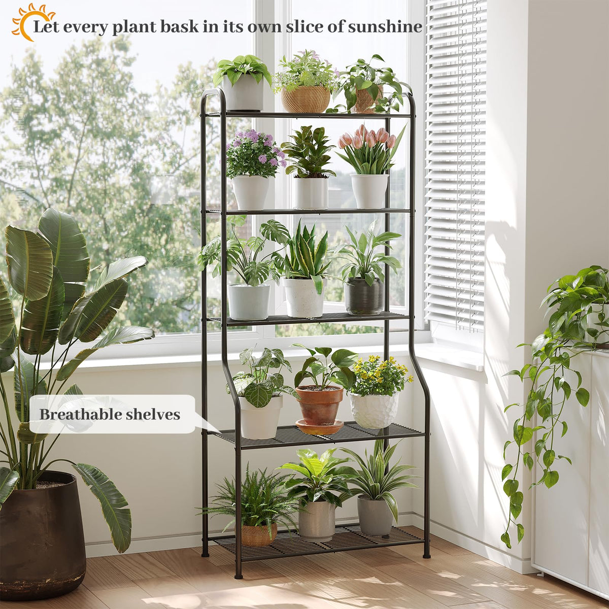 Kitsanery heavy-duty metal shelf in black finish for outdoor display