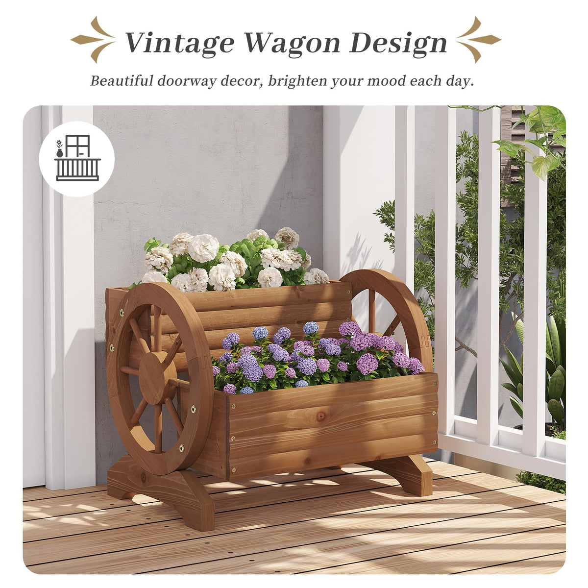 Kitsanery light brown planter enhances backyard garden aesthetics