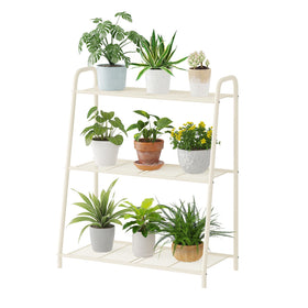 Kitsanery 3-tier metal plant stand white for indoor and outdoor display and space saving.