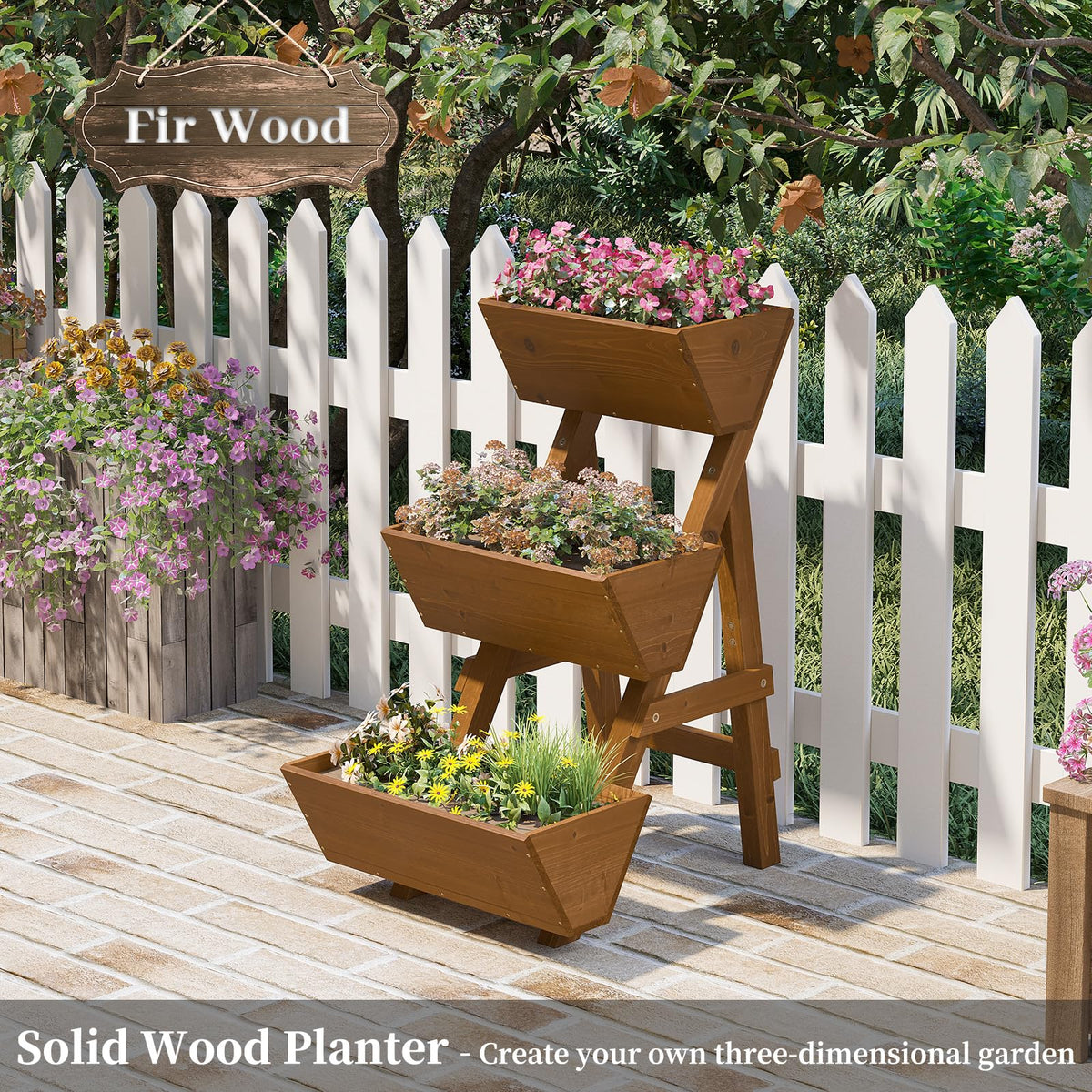Kitsanery wooden planter box with stable frame for outdoor use