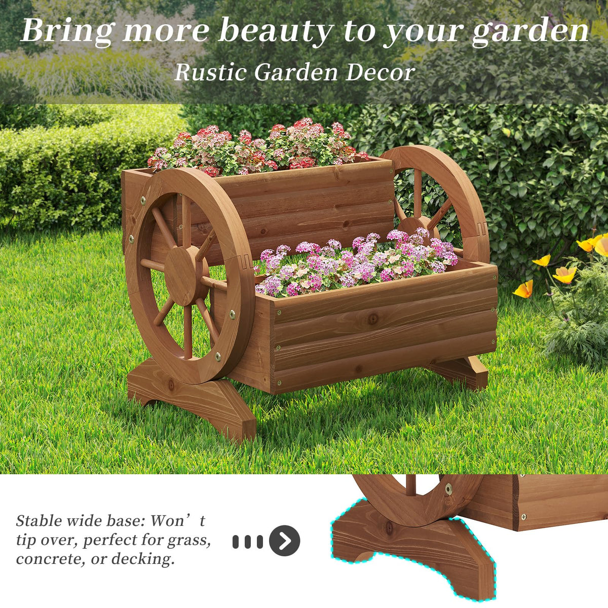 Kitsanery wooden planter with upper and lower compartments enables mixed planting