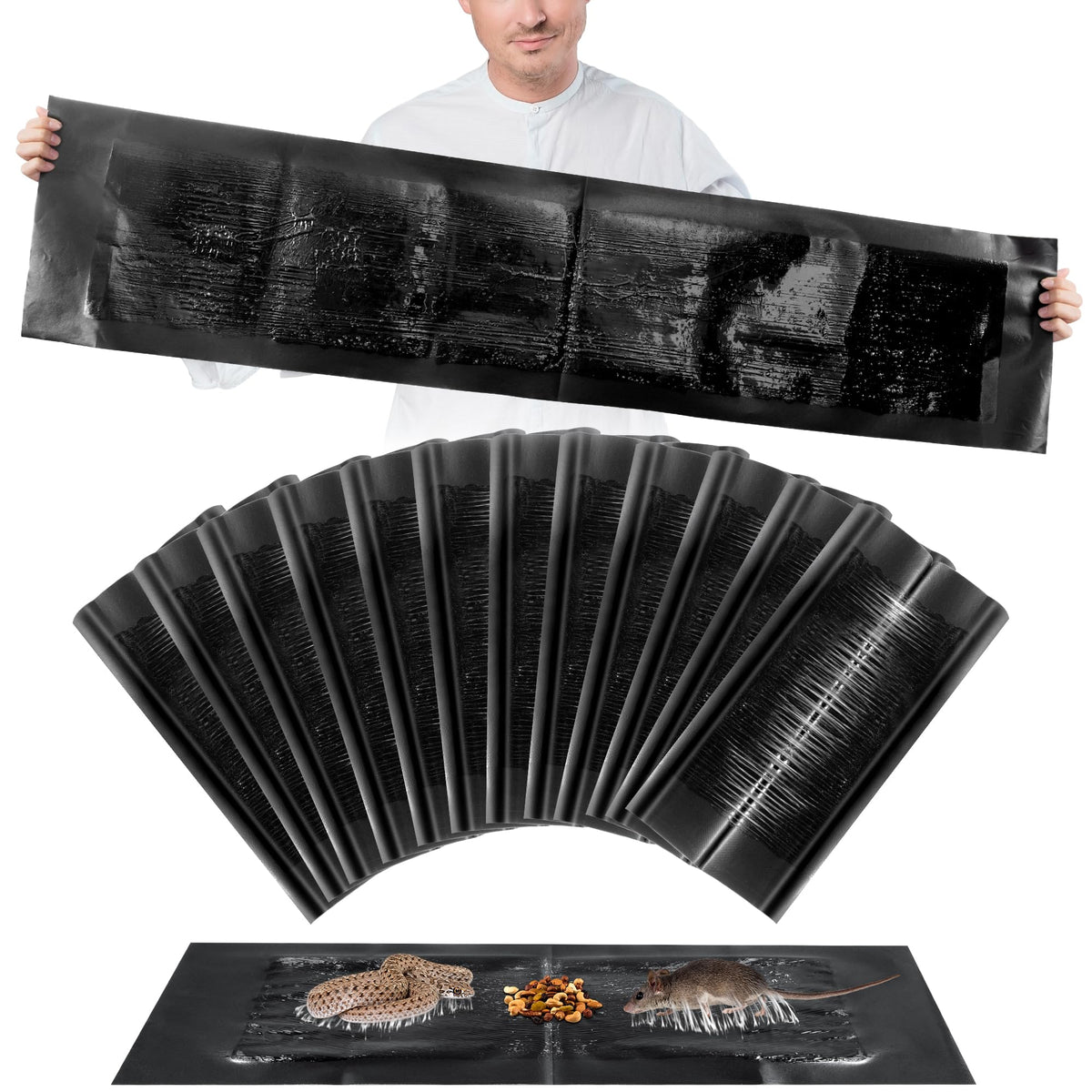 Kittmip 12-pack mouse glue trap showing large 47 x 11 board for home rodent control