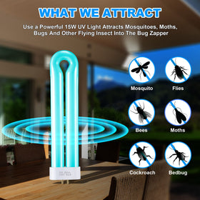 Kittmip U-shaped bulb provides 360-degree coverage for wide-area attraction.