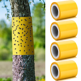 Kittmip lantern fly trap rolls four-pack protecting multiple trees in a garden.