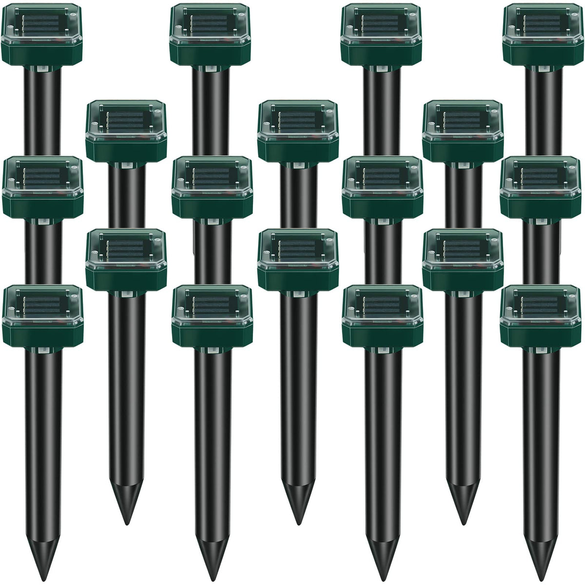 Kittmip mole repellent stake deters moles in a sunlit lawn