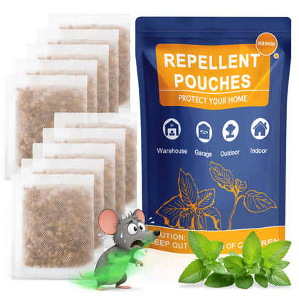 Kittmip mouse repellent pouches pack shows natural plant oils for scent-based protection.